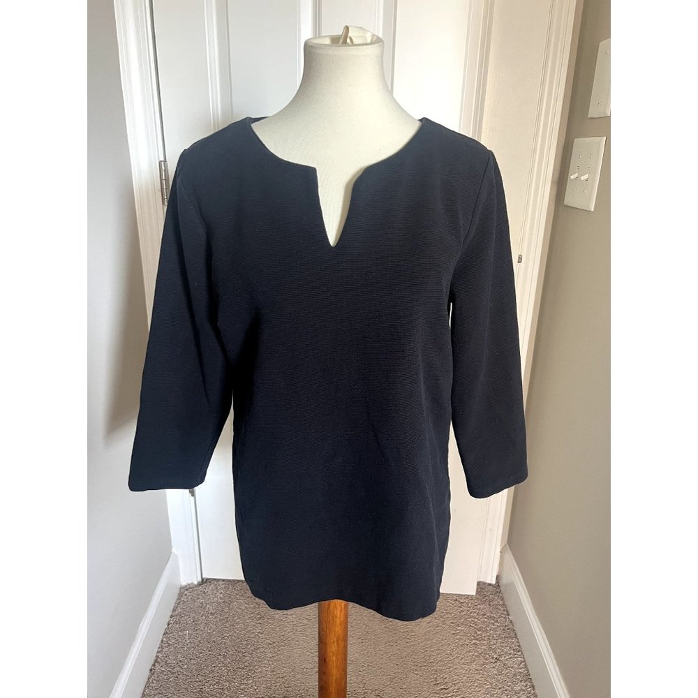 Talbots Women's Split Neck Black Shirt with Zipper detail. Size Large